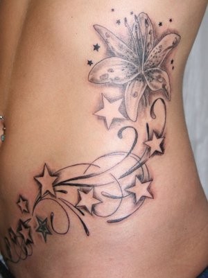 star tattoos on back for girls. Flower Stars Tattoos designs for girls